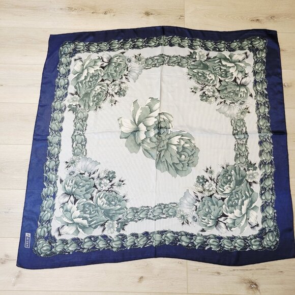 Blue Multi Floral Queen Brand Made in Italy Scarf - Picture 1 of 4
